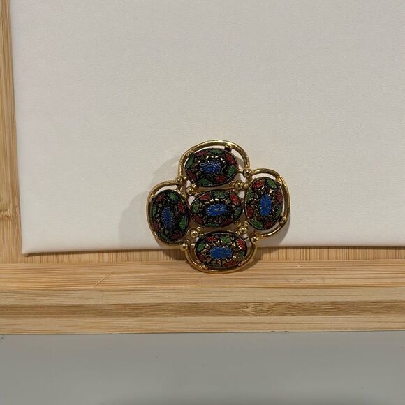 Sarah Coventry Dark Floral Print Brooch - Picture 1 of 4